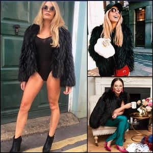 Bandits London Black Frosted Tip Shaggy Fur Faux Furry Crop Jacket Coat